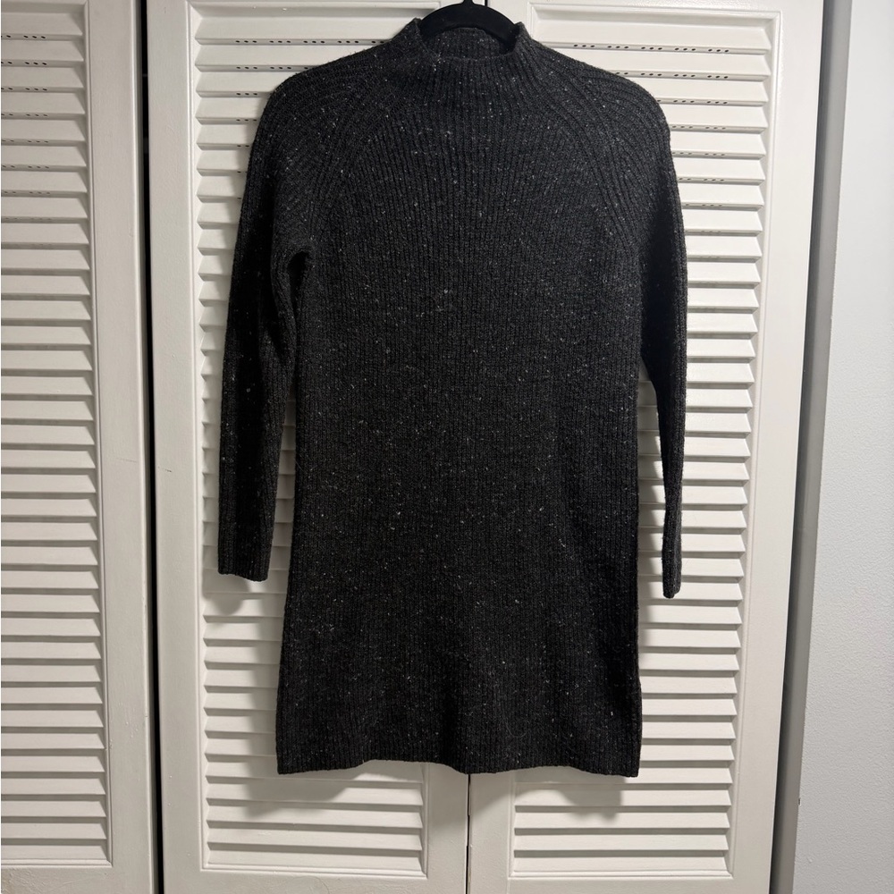 Madewell Charcoal Knit Sweater Dress. Speckled Mock Neck